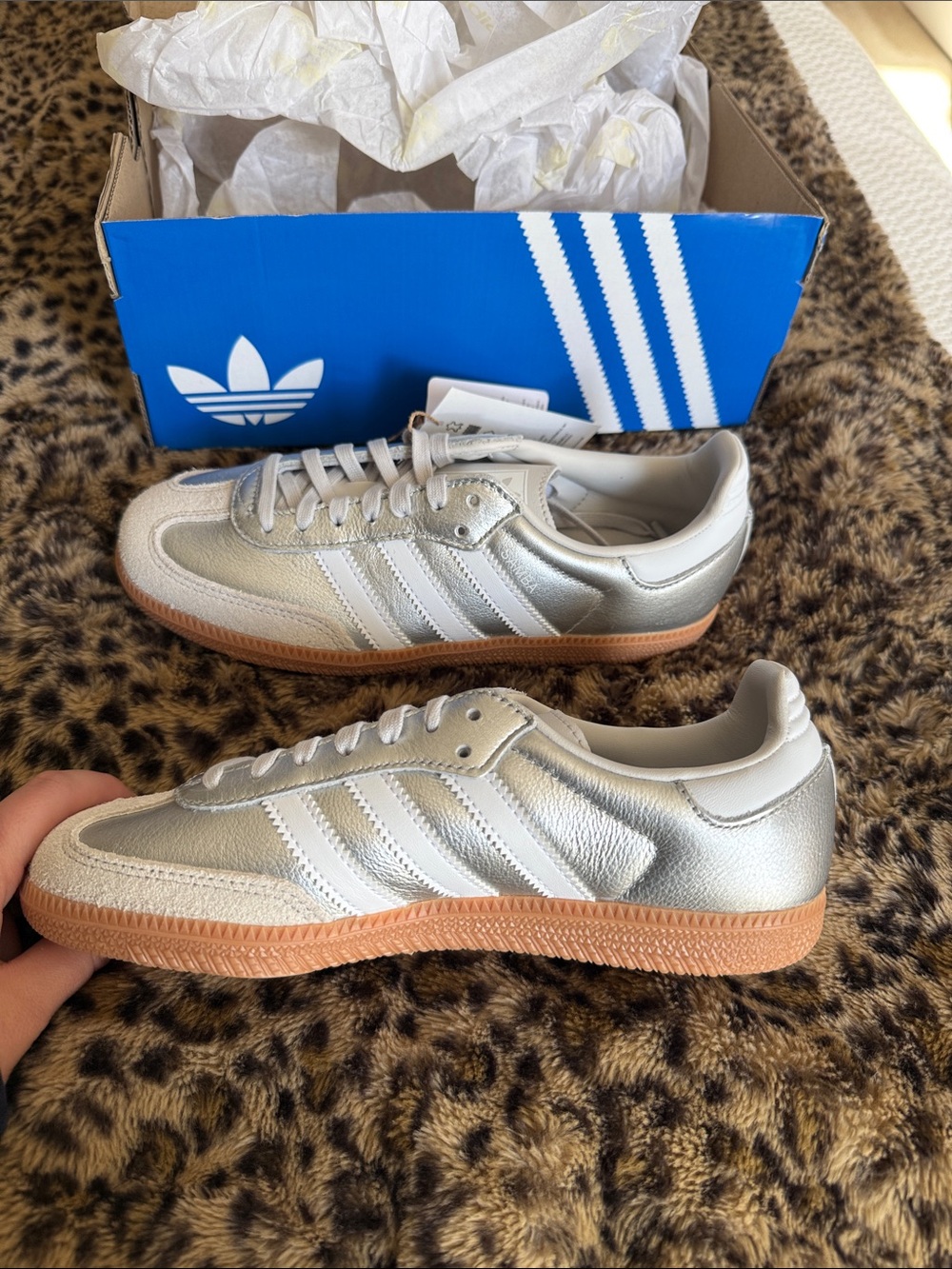 adidas Silver Metallic & White Samba-Style Sneakers